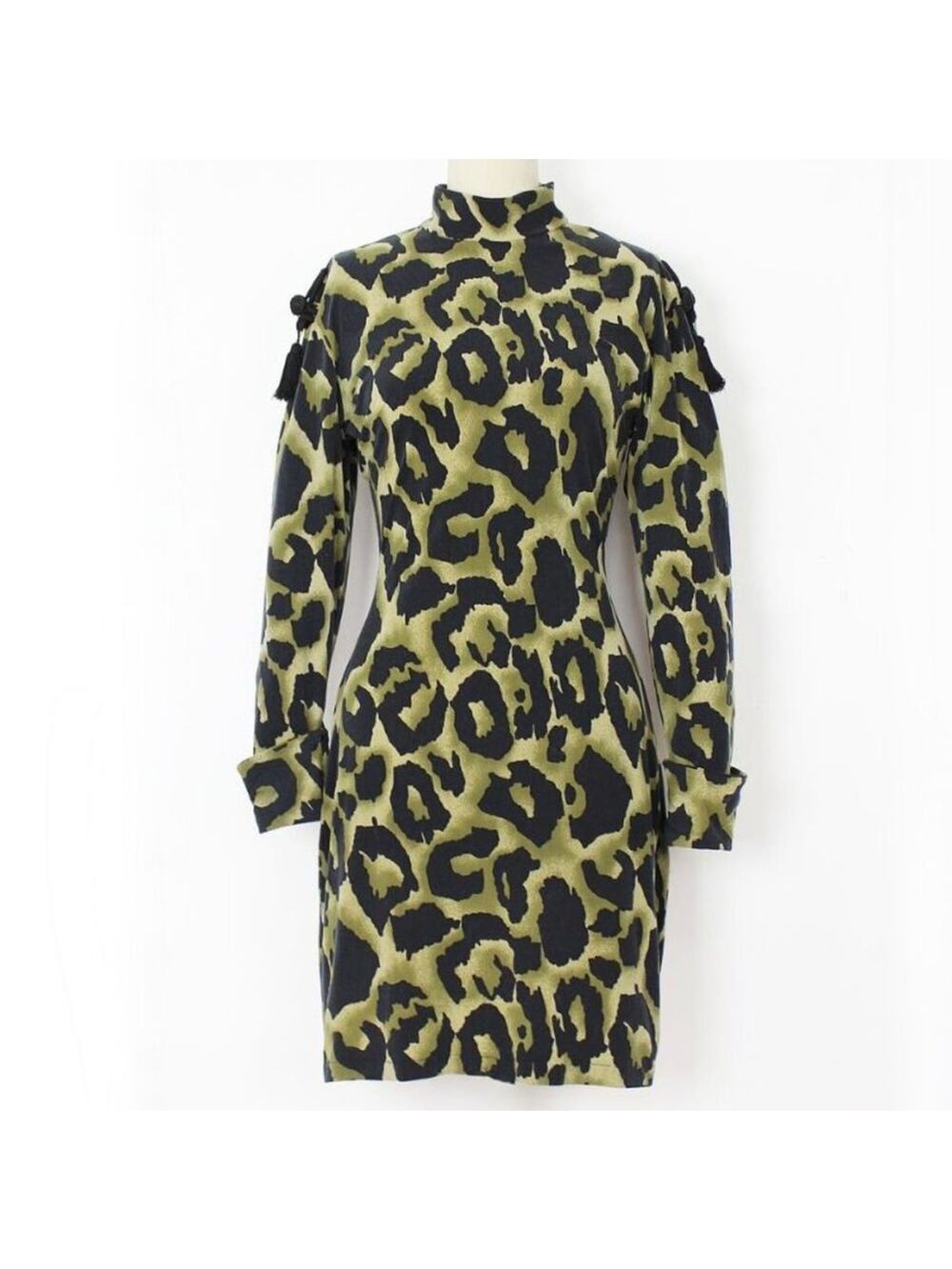 Vintage 80s Luciano Pavarotti Angela Gavioli Olive Leopard Dress Tassel Italy